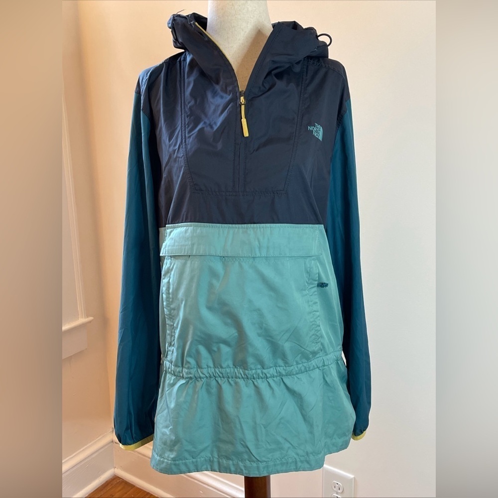The North Face Fanorak Colorblock Hooded Pullover Jacket Teal Navy L